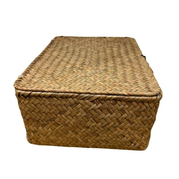 Handwoven Wicker Basket Lid Compartments Entryway Organization Boho Rustic Tea - Picture 5 of 9